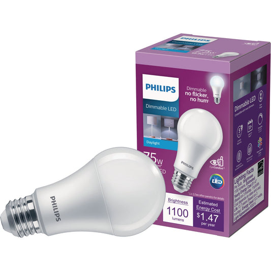 Philips 75W Equivalent Daylight A19 Medium Dimmable LED Light Bulb, Title 20 Compliant