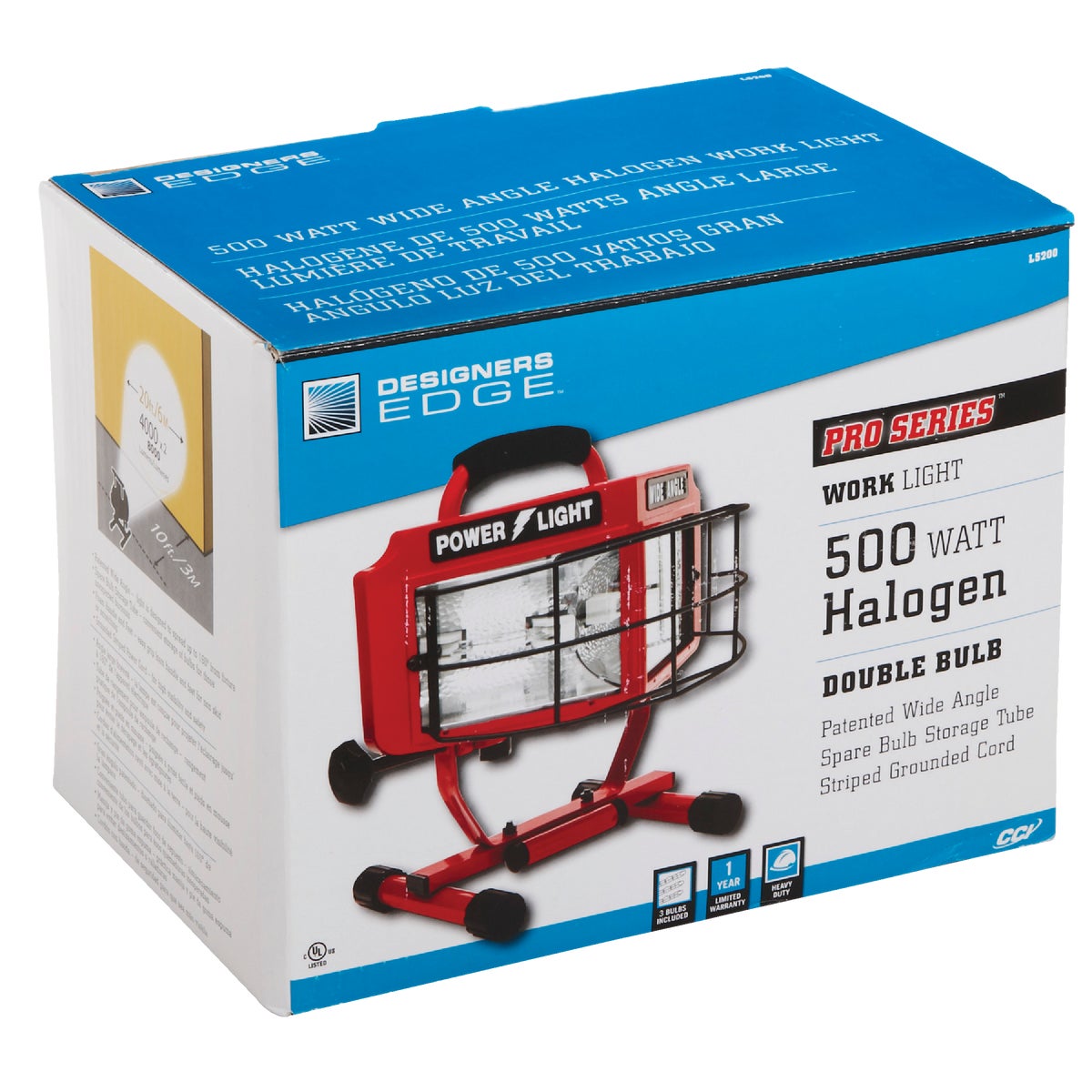 Designers Edge Power Light 8000 Lm. Halogen H-Stand Portable Work Light