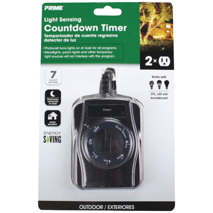 Prime 15A 125V 1875W Black Outdoor Countdown Timer with Photosensor