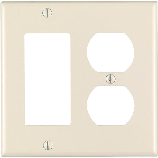 Leviton 2-Gang Smooth Plastic Single Rocker/Duplex Outlet Wall Plate, Light Almond