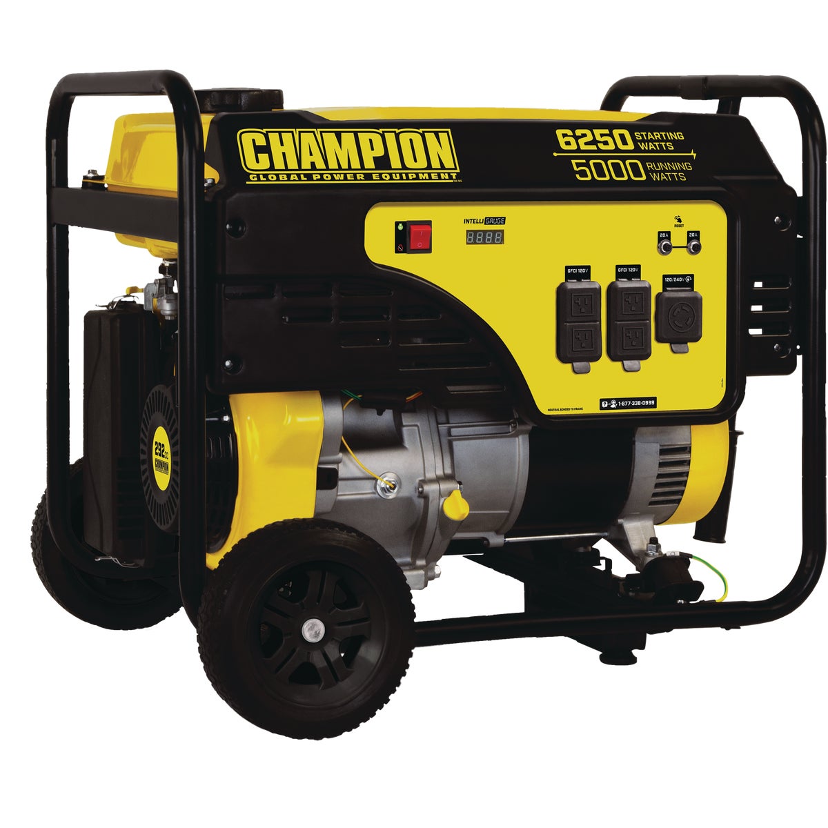 Champion 5000W Gasoline Powered Recoil Pull Start Portable Generator with Wheel Kit (California Compliant)