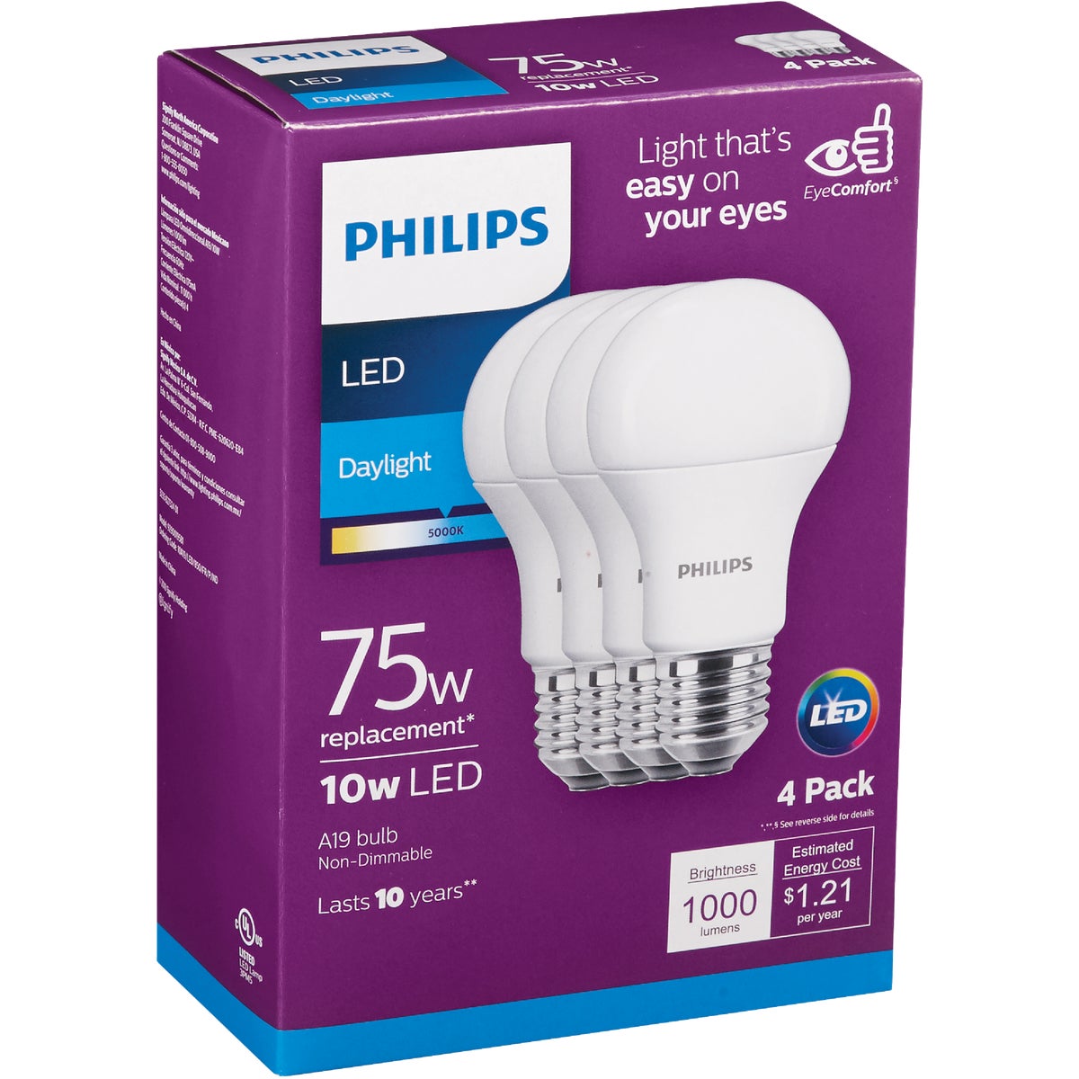 Philips EyeComfort 75W Equivalent Daylight A19 Medium LED Light Bulb (4-Pack)