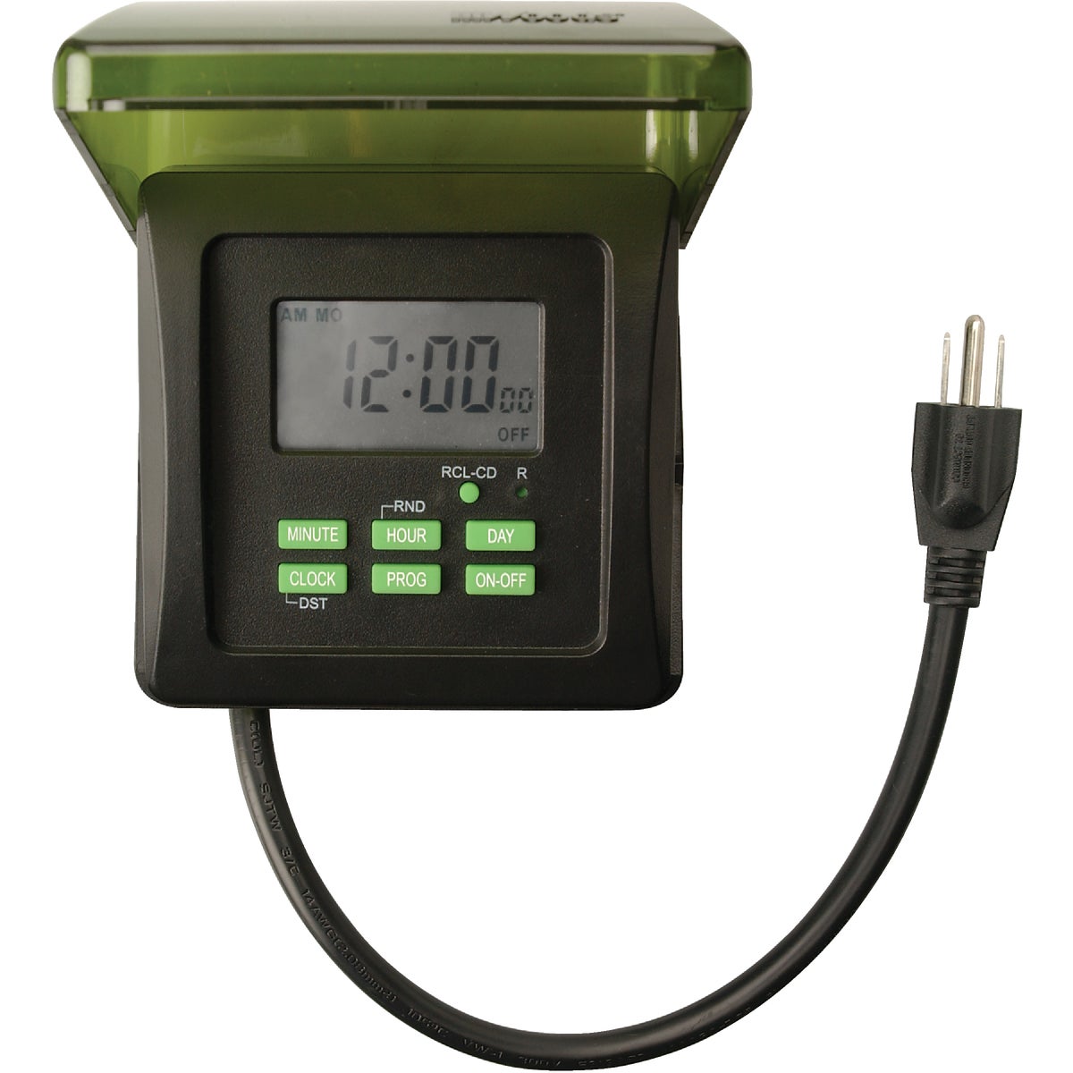 Woods 15A 120V 1875W Black & Green Digital Outdoor Timer