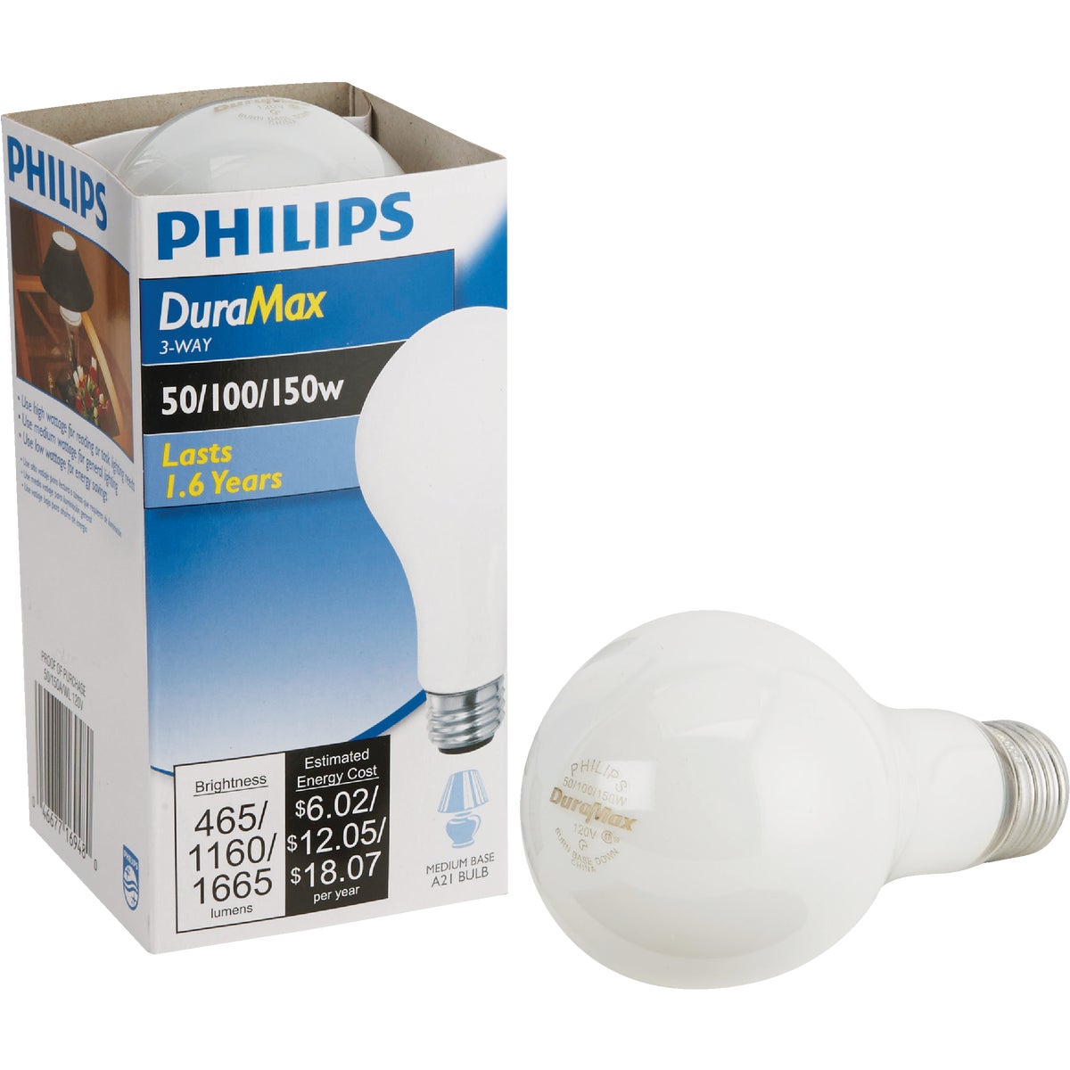 Philips Duramax 50/100/150W Frosted Soft White Medium Base A21 Incandescent 3-Way Light Bulb