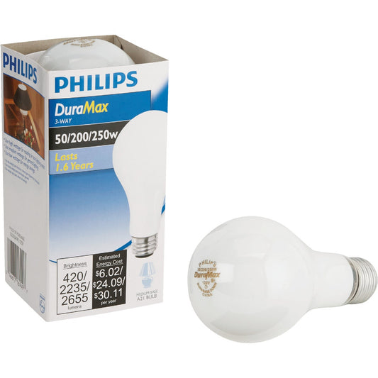 Philips Duramax 50/200/250W Frosted Soft White Medium Base A21 Incandescent 3-Way Light Bulb