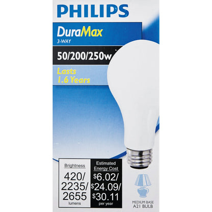 Philips Duramax 50/200/250W Frosted Soft White Medium Base A21 Incandescent 3-Way Light Bulb