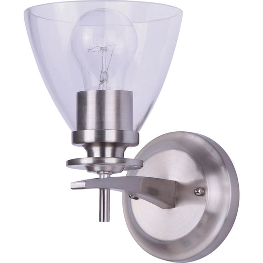 Home Impressions 1-Bulb Brushed Nickel Vanity Bath Light Fixture, Clear Glass