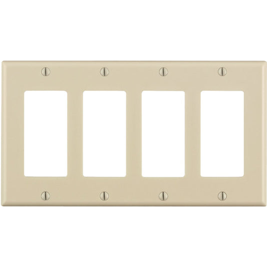 Leviton Decora 4-Gang Smooth Plastic Rocker Decorator Wall Plate, Light Almond