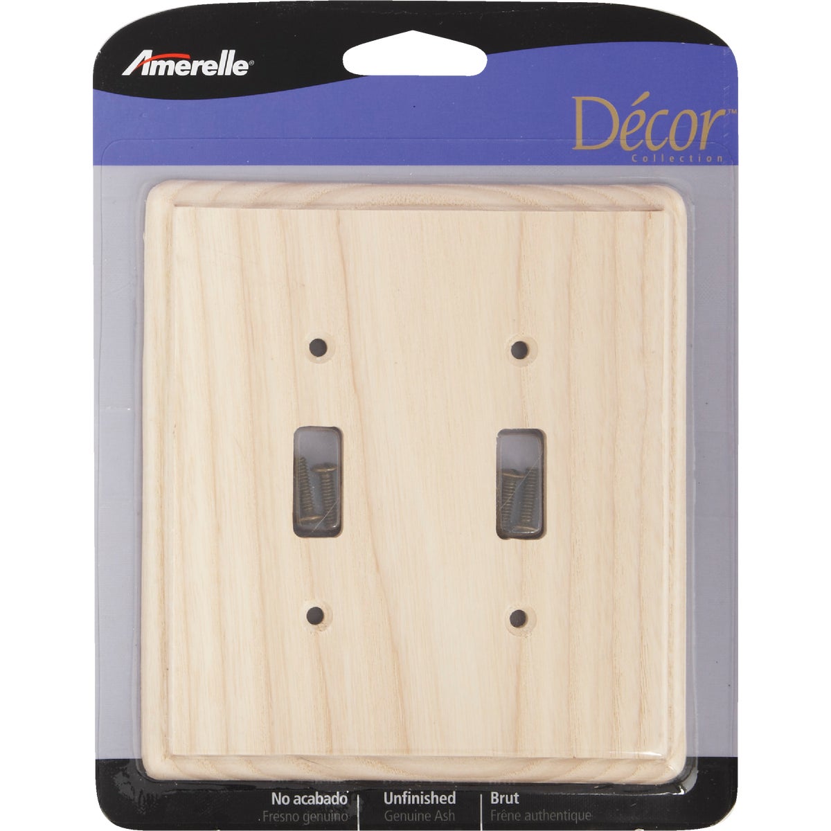 Amerelle 2-Gang Solid Ash Toggle Switch Wall Plate, Unfinished Ash