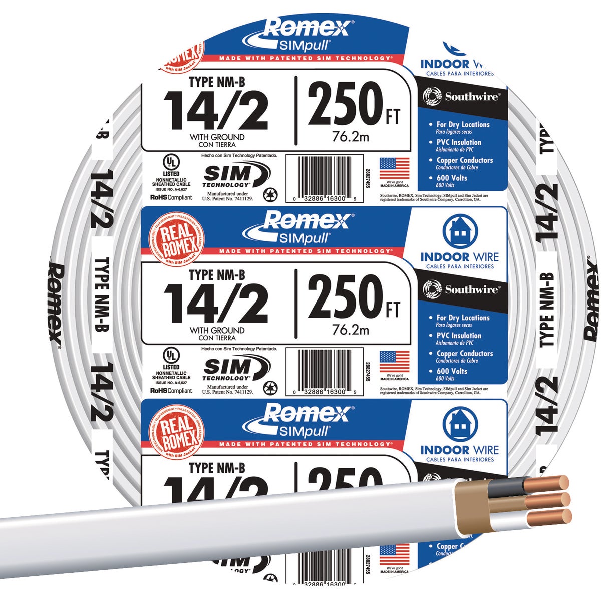 Romex 250 Ft. 14-2 Solid White NMW/G Electrical Wire