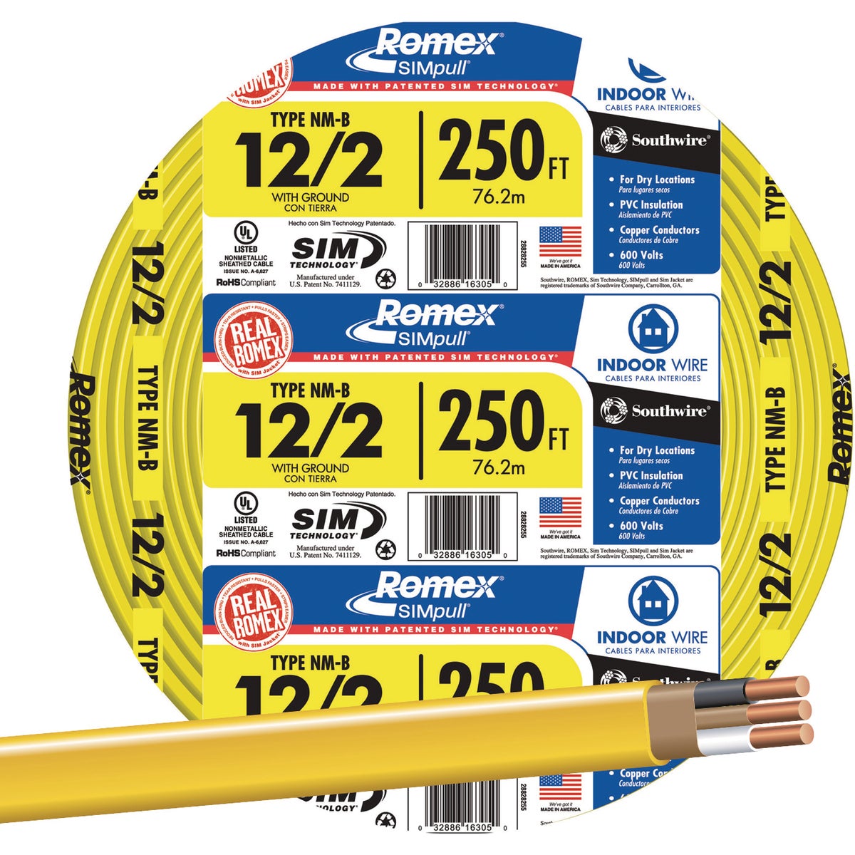 Romex 250 Ft. 12-2 Solid Yellow NMW/G Electrical Wire