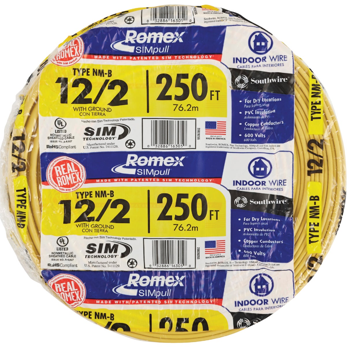 Romex 250 Ft. 12-2 Solid Yellow NMW/G Electrical Wire