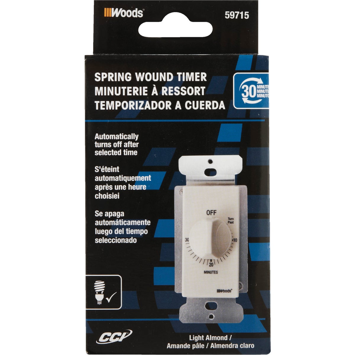 Woods 125V In-Wall 30-Minute Spring Wound Almond Timer