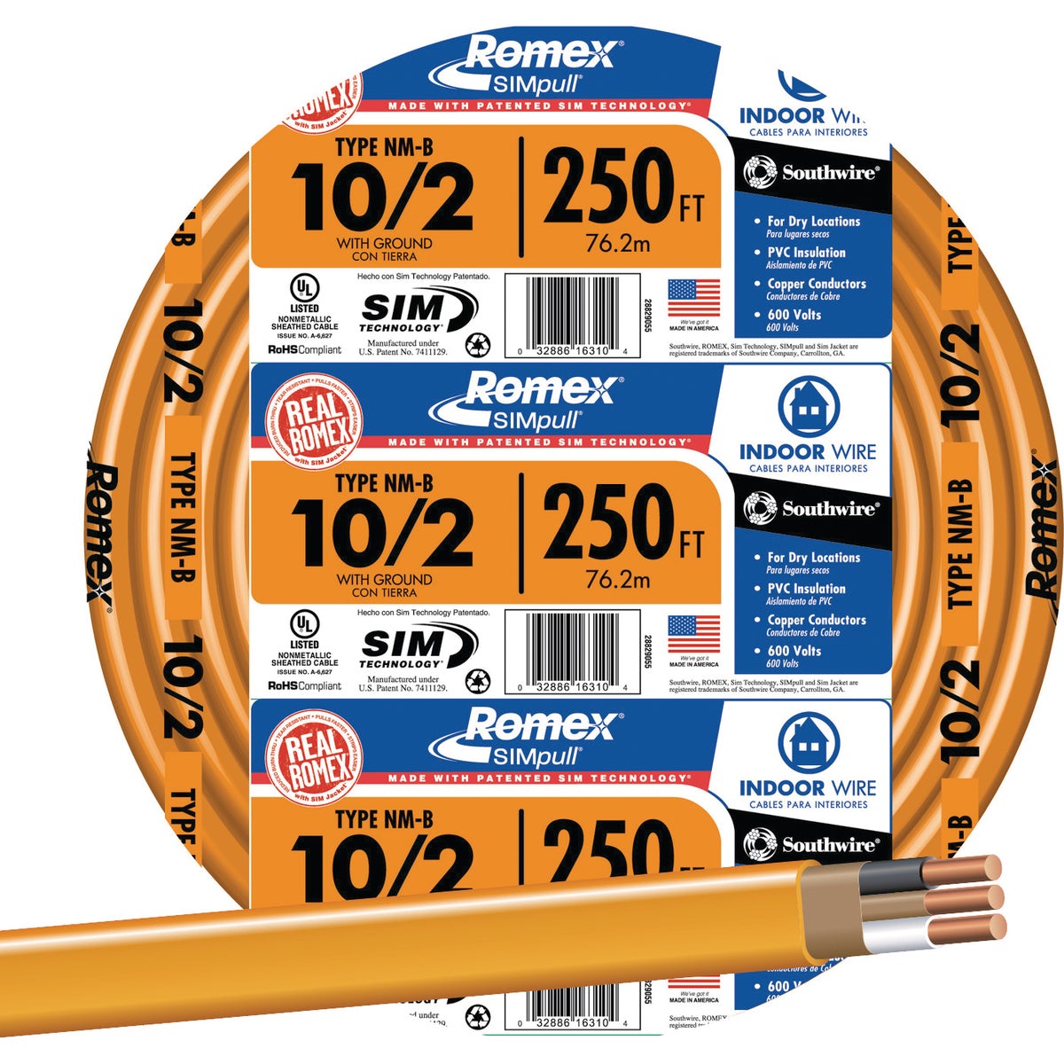 Romex 250 Ft. 10-2 Solid Orange NMW/G Electrical Wire