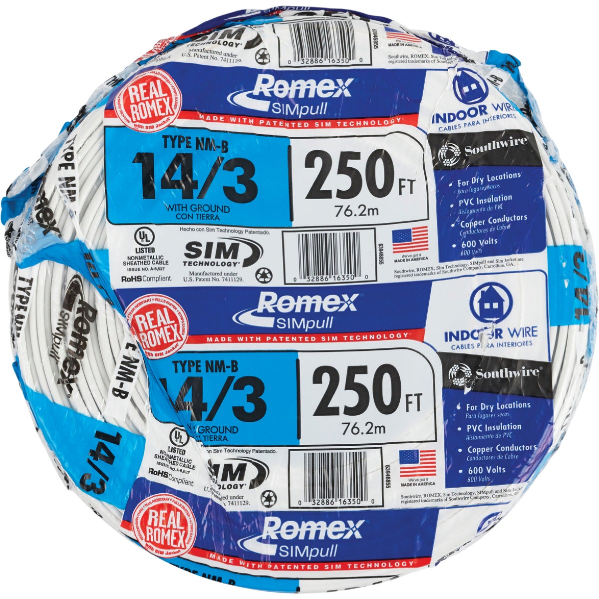 Romex 250 Ft. 14-3 Solid White NMW/G Electrical Wire