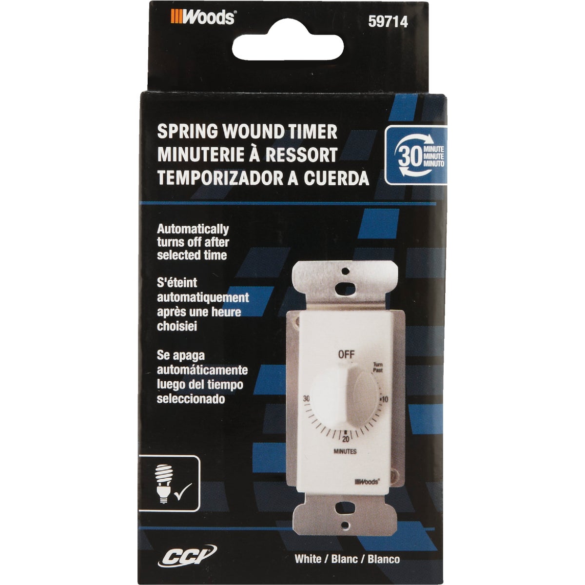 Woods 125V In-Wall 30-Minute Spring Wound White Timer