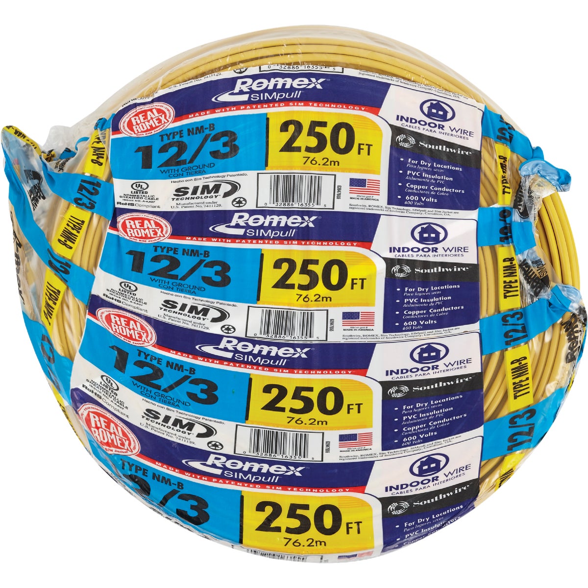 Romex 250 Ft. 12-3 Solid Yellow NMW/G Electrical Wire