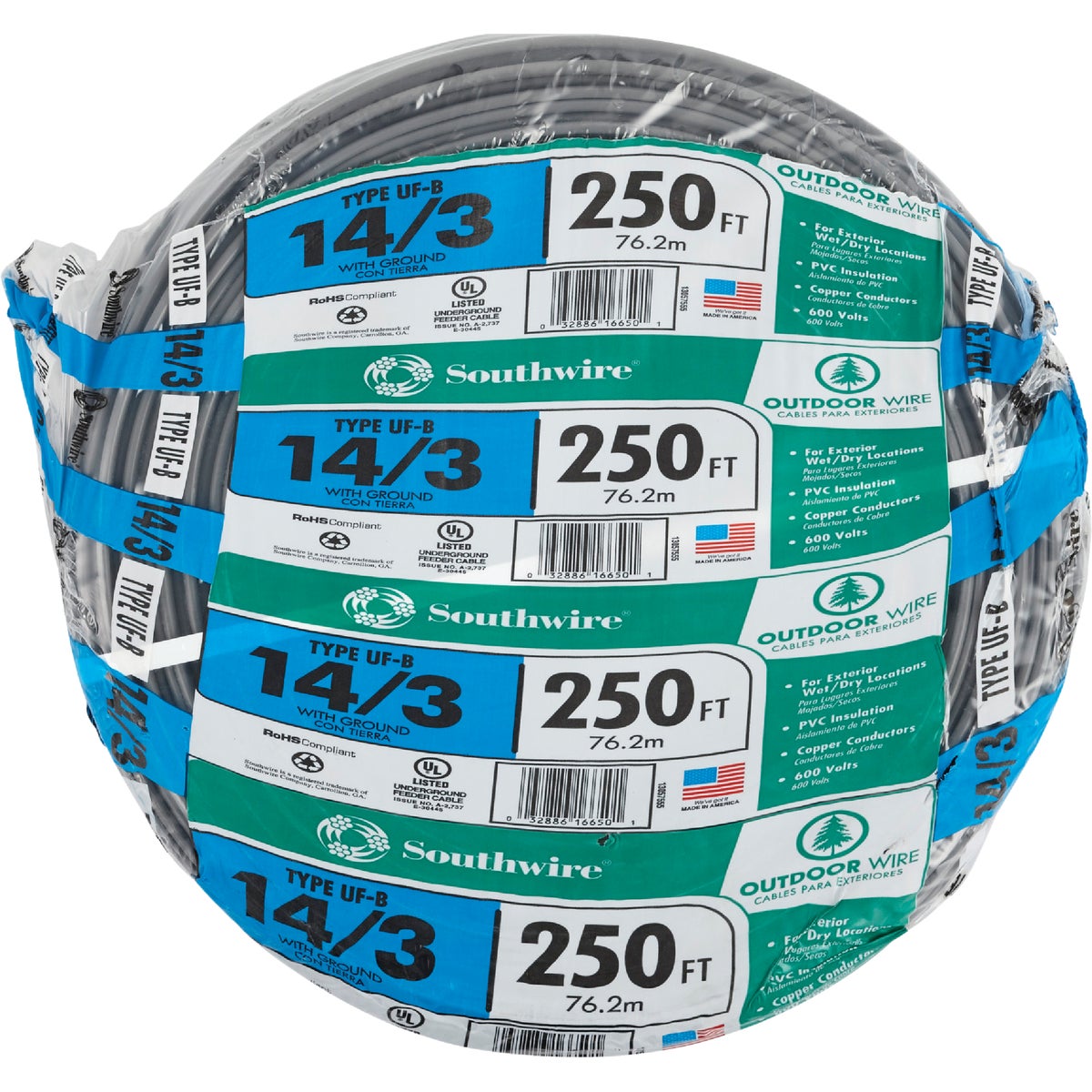 Southwire 250 Ft. 14 AWG 3-Conductor UFW/G Electrical Wire