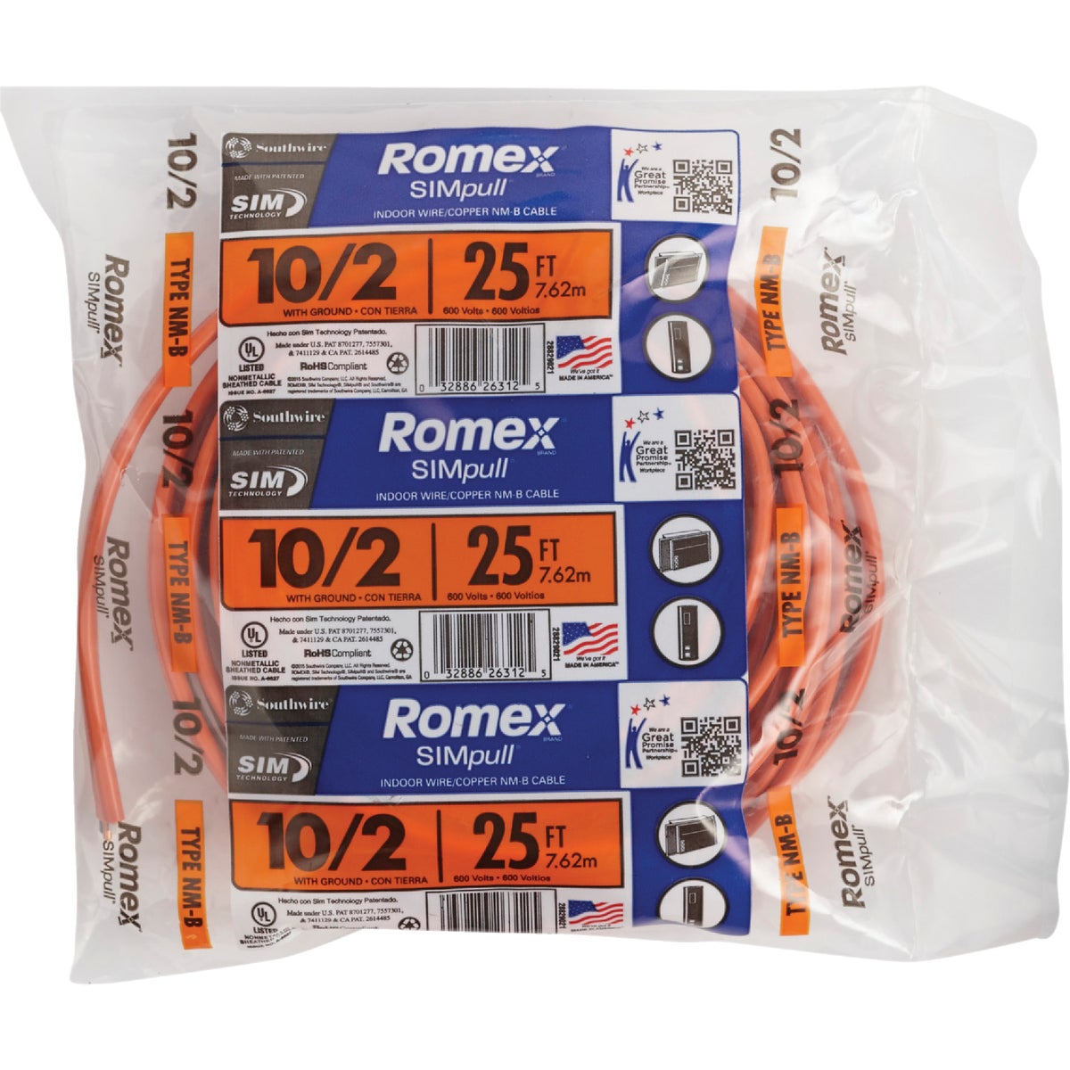 Romex 25 Ft. 10-2 Solid Orange NMW/G Electrical Wire