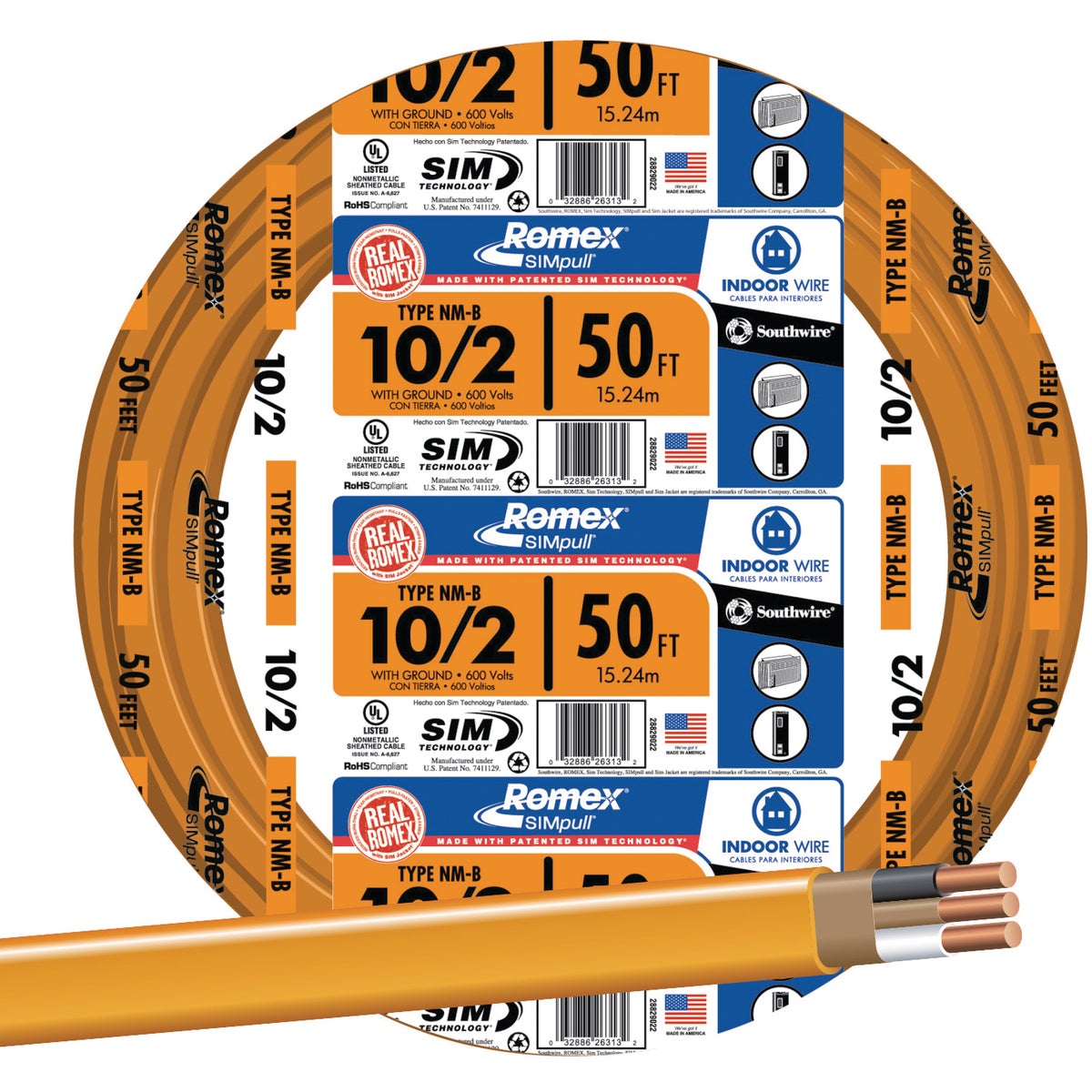 Romex 50 Ft. 10-2 Solid Orange NMW/G Electrical Wire