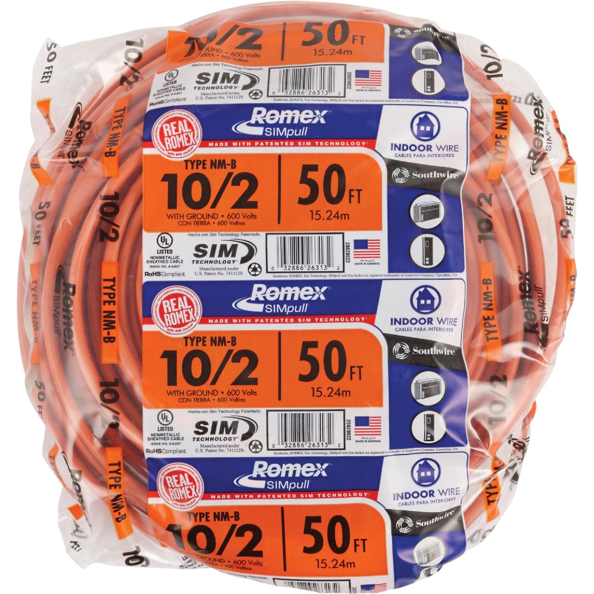 Romex 50 Ft. 10-2 Solid Orange NMW/G Electrical Wire