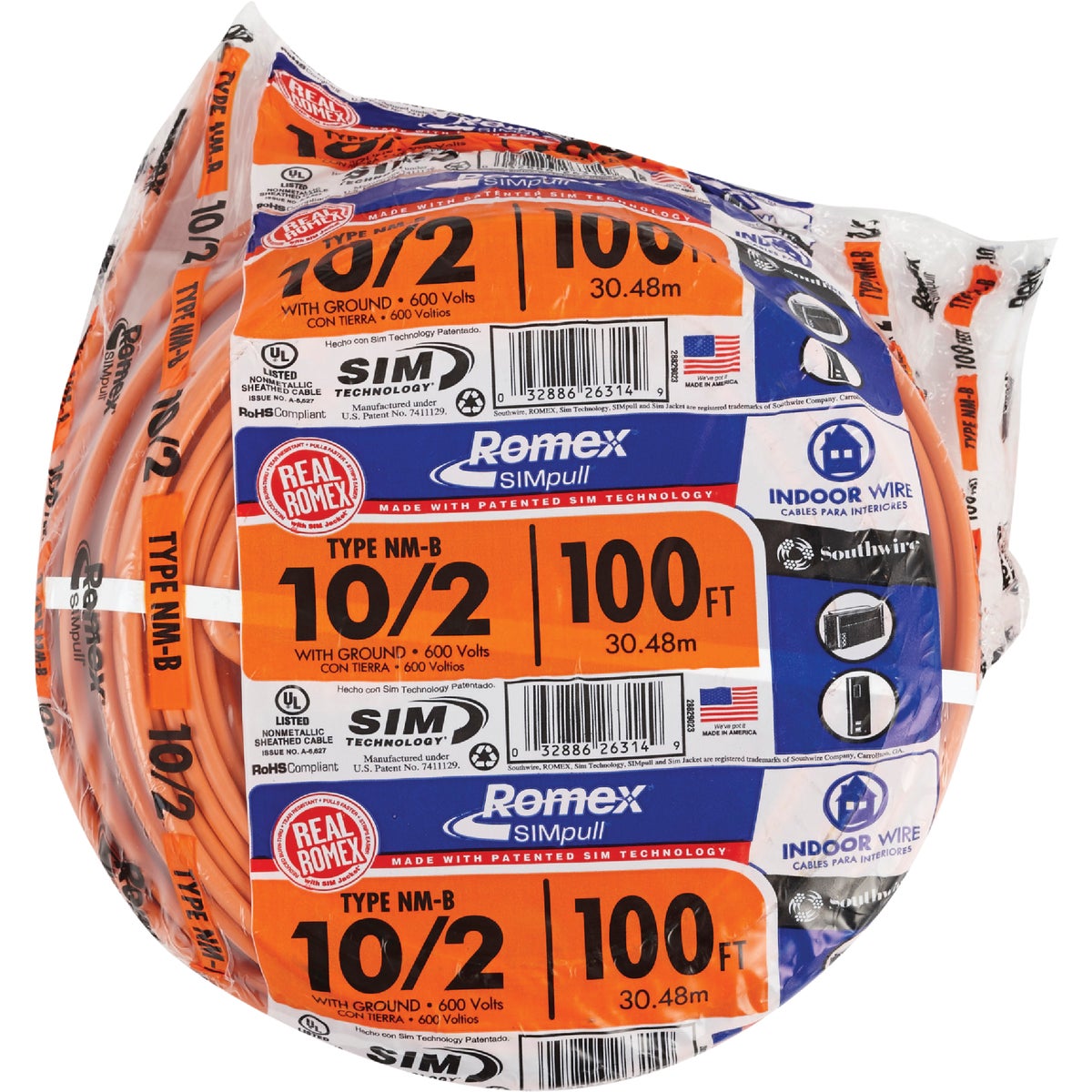 Romex 100 Ft. 10-2 Solid Orange NMW/G Electrical Wire