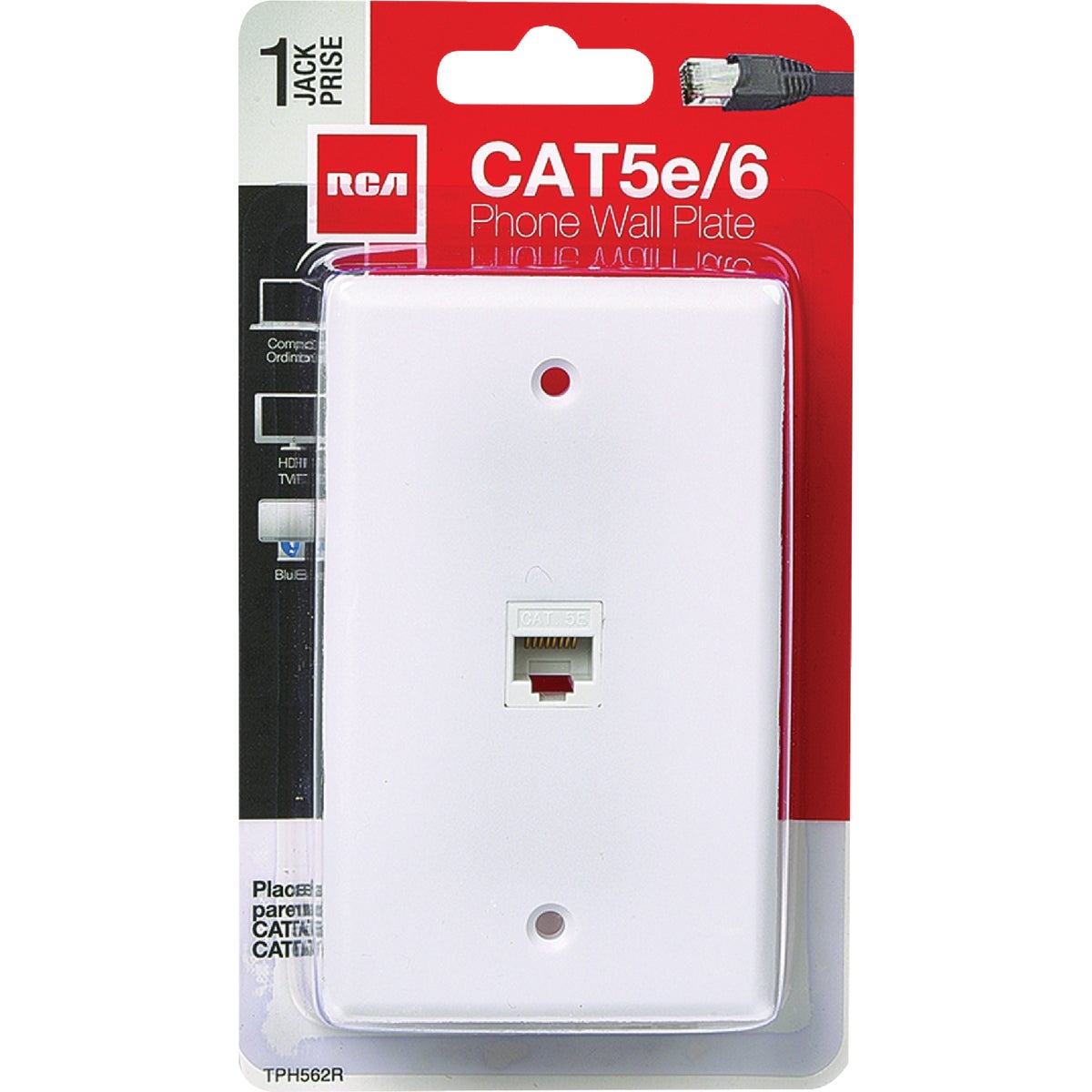 RCA White Flush Mount Plastic CAT 5E/6 Data & Phone Wall Jack