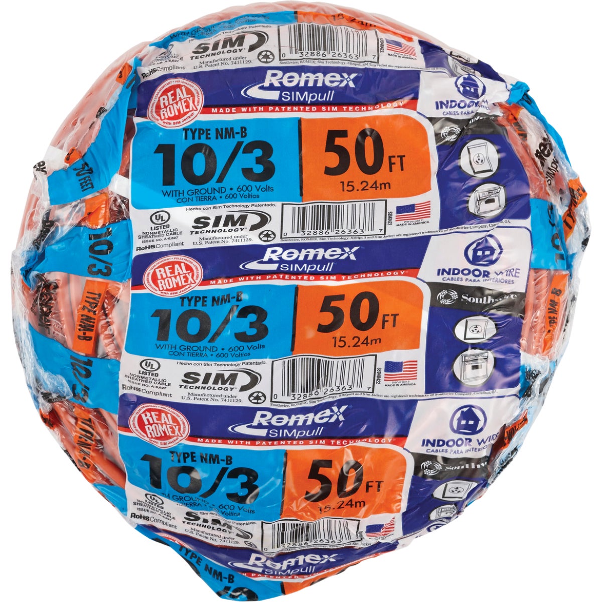 Romex 50 Ft. 10-3 Solid Orange NMW/G Electrical Wire