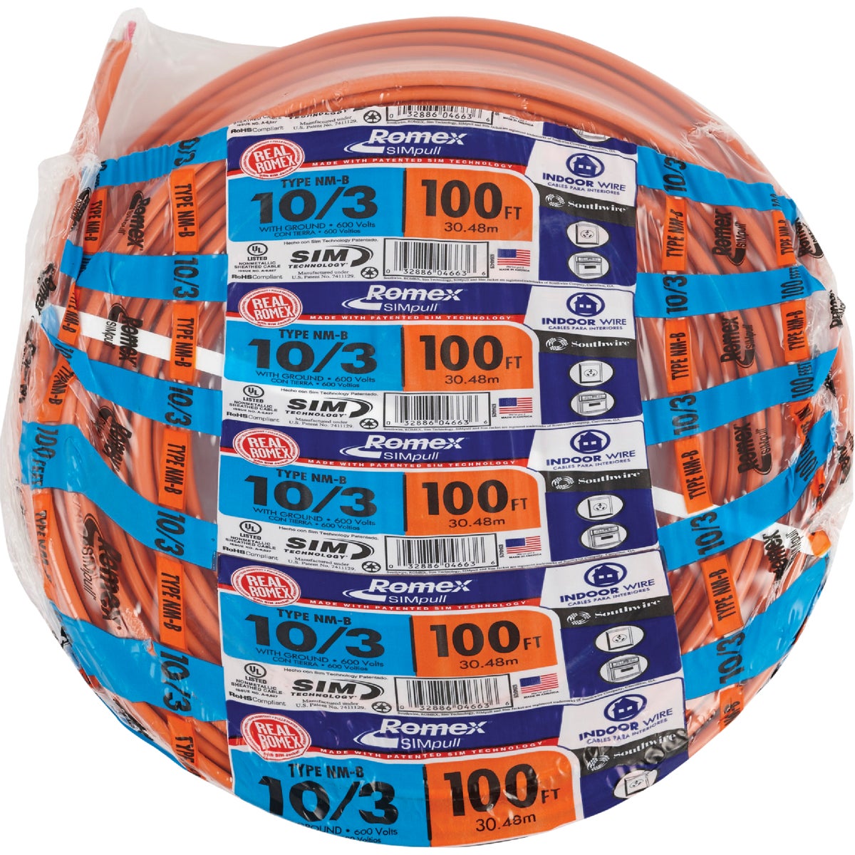 Romex 100 Ft. 10-3 Solid Orange NMW/G Electrical Wire