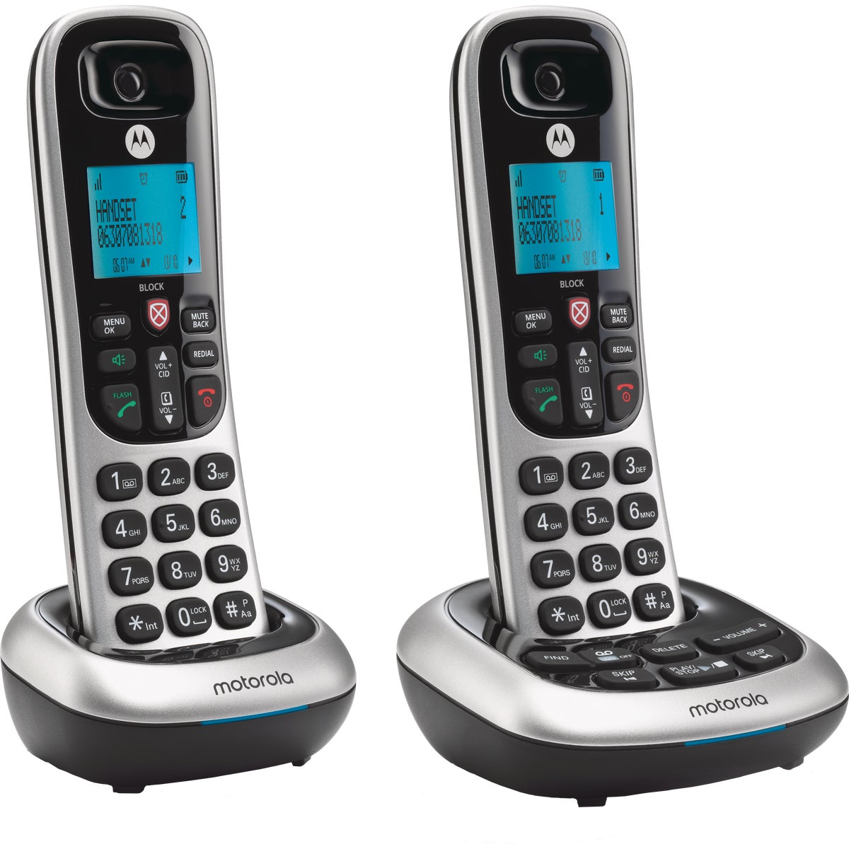 Motorola 1-Line 2-Handset Silver Cordless Phone with Answering System