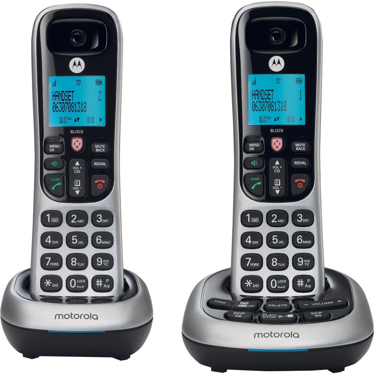 Motorola 1-Line 2-Handset Silver Cordless Phone with Answering System