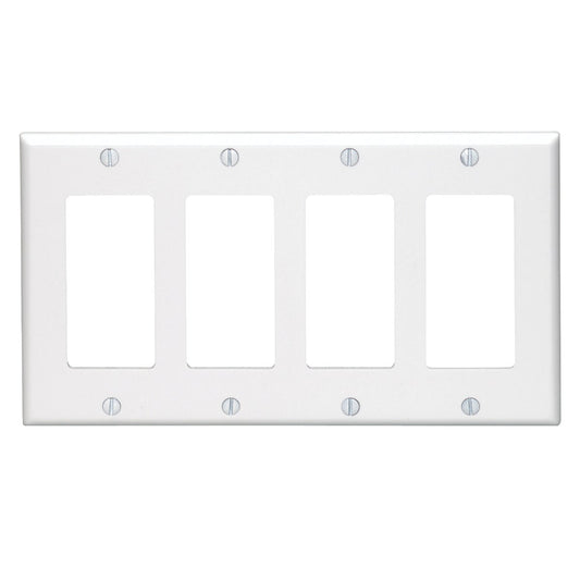 Leviton Decora 4-Gang Smooth Plastic Rocker Decorator Wall Plate, White