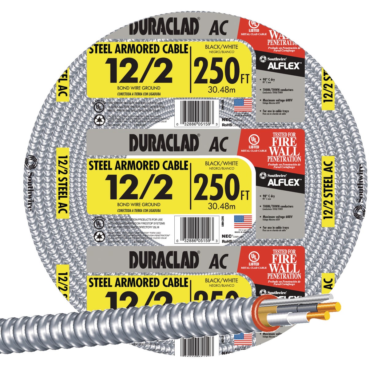 Southwire 250 Ft. 12/2 AC Armored Cable Electrical Wire