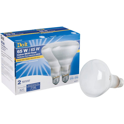 Do it 65W Frosted BR30 Reflector Incandescent Floodlight Light Bulb (2-Pack)