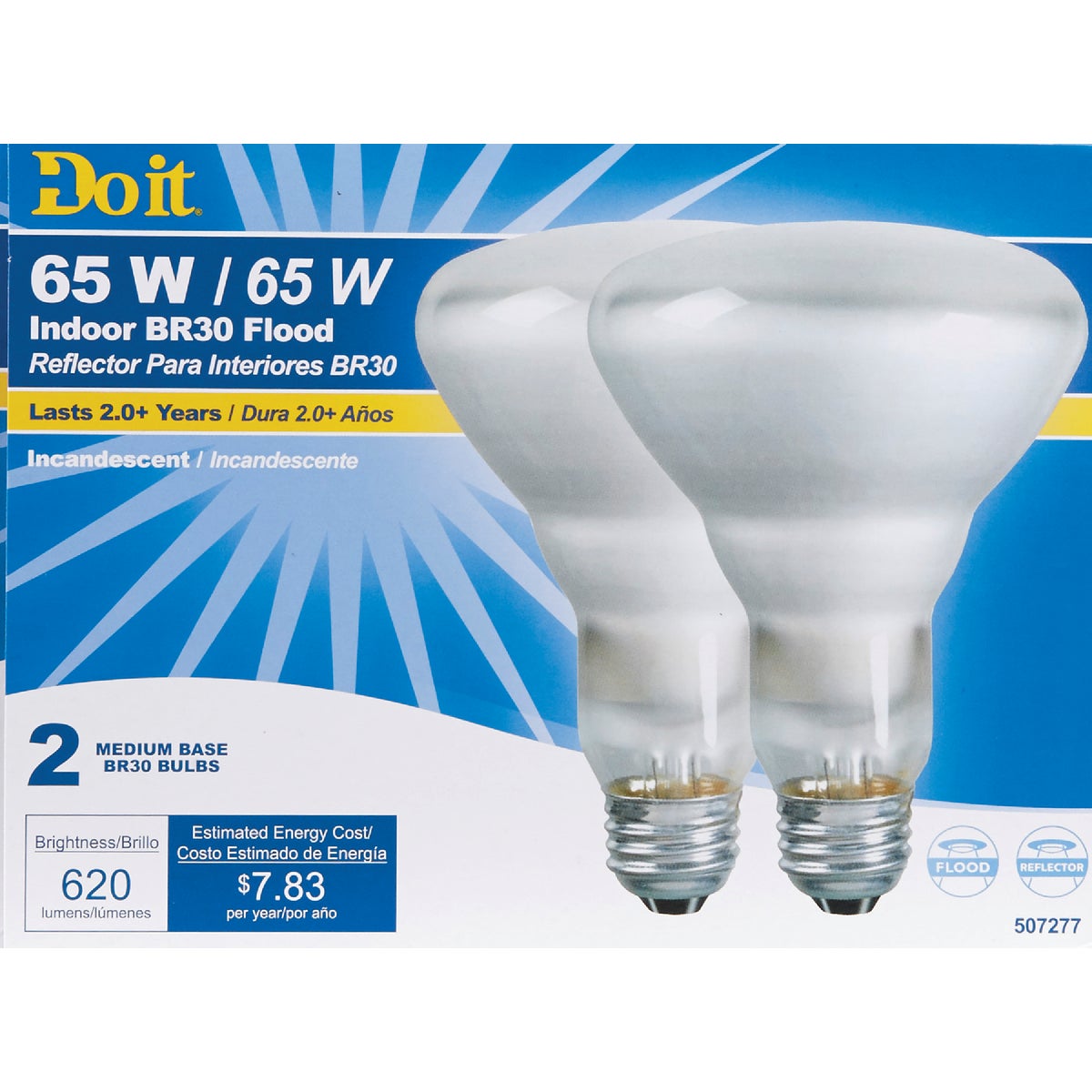 Do it 65W Frosted BR30 Reflector Incandescent Floodlight Light Bulb (2-Pack)