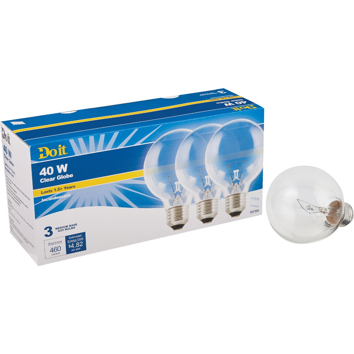 Do it 40W Clear Medium Base G25 Incandescent Globe Light Bulb (3-Pack)