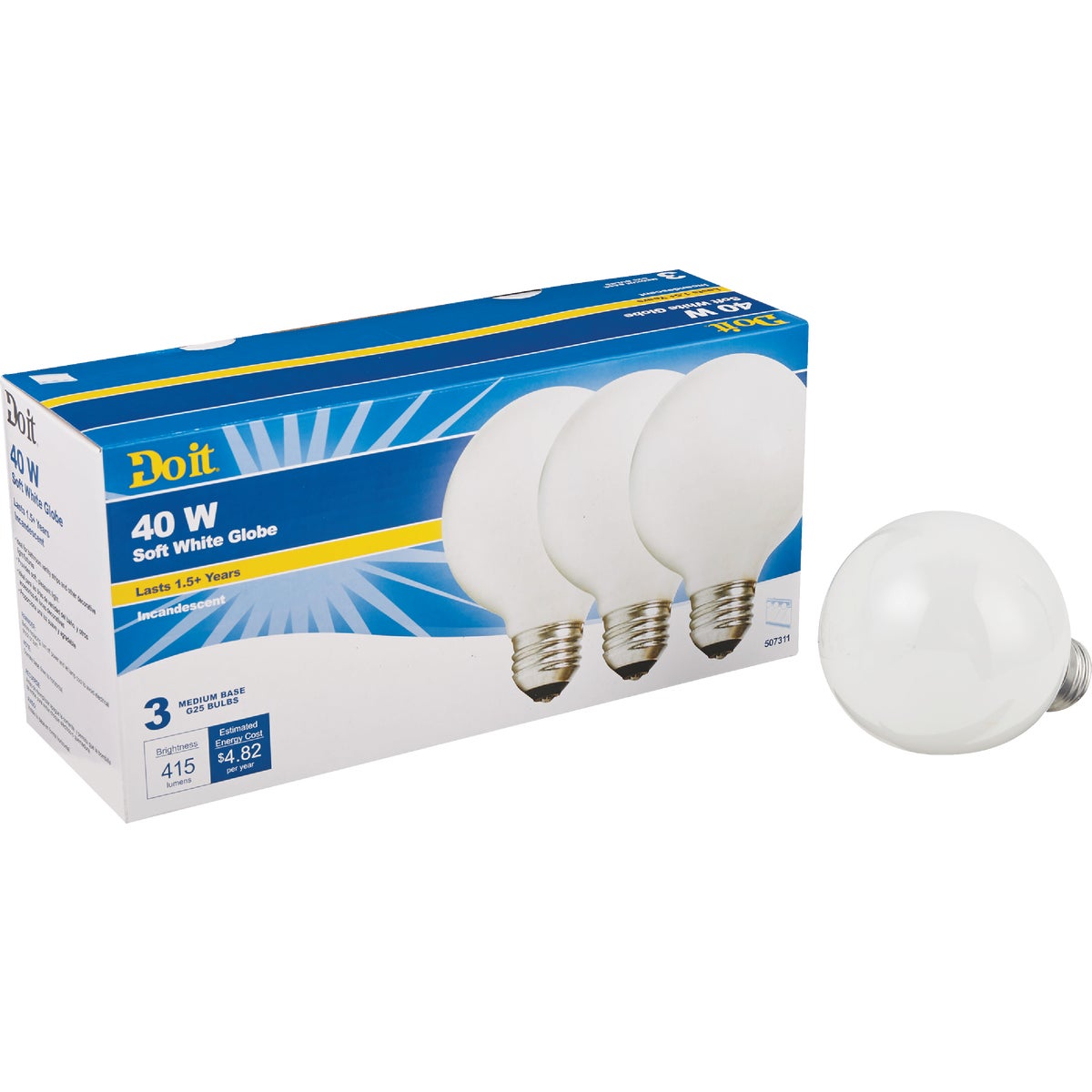 Do it 40W Frosted Soft White Medium Base G25 Incandescent Globe Light Bulb (3-Pack)