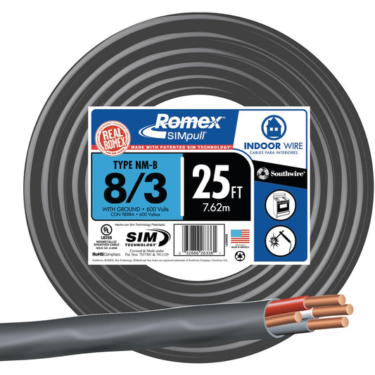 Romex 25 Ft. 8-3 Stranded Black NMW/G Electrical Wire