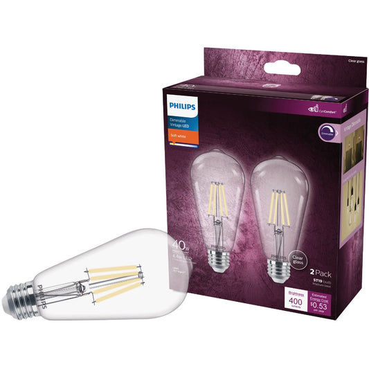 Philips Vintage 40W Equivalent Soft White ST19 Medium LED Decorative Light Bulb (2-Pack)