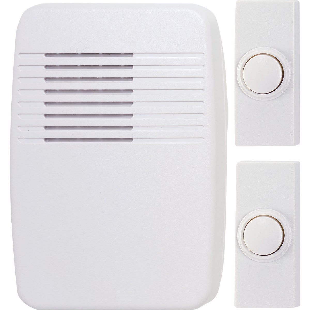 Heath Zenith Plug-In & Battery Operated White Wireless Door Chime Kit with 2 Doorbell Buttons