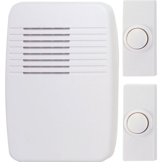 Heath Zenith Plug-In & Battery Operated White Wireless Door Chime Kit with 2 Doorbell Buttons