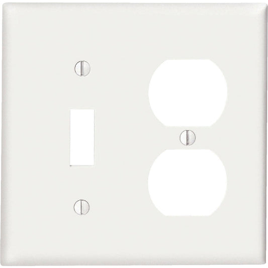 Leviton Commercial Grade 2-Gang Thermoplastic Single Toggle/Duplex Outlet Wall Plate, White