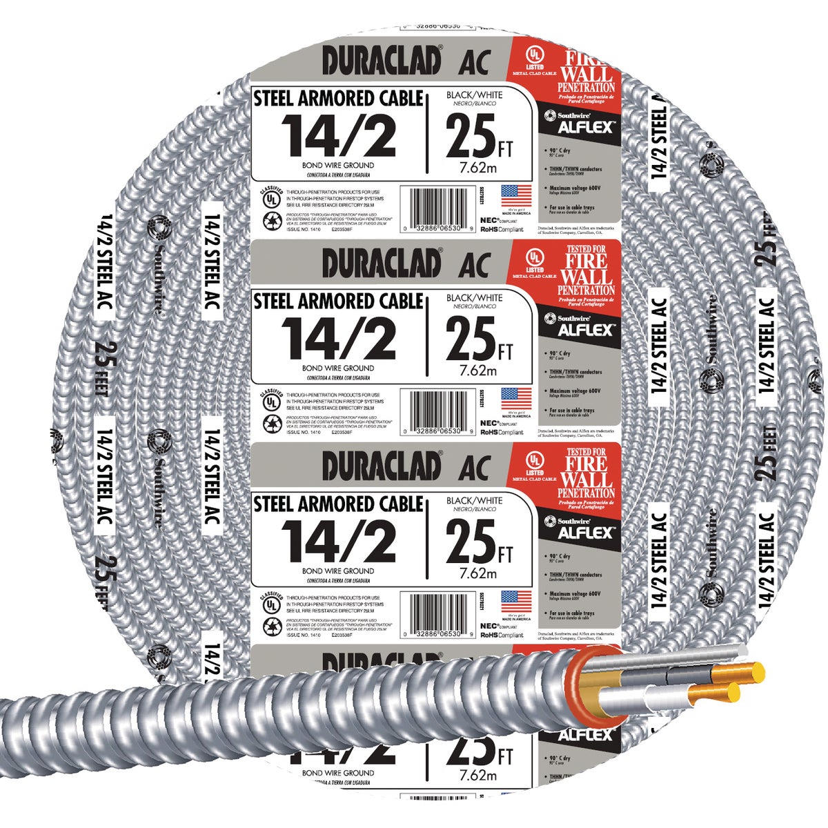 Southwire 25 Ft. 14/2 AC Armored Cable Electrical Wire