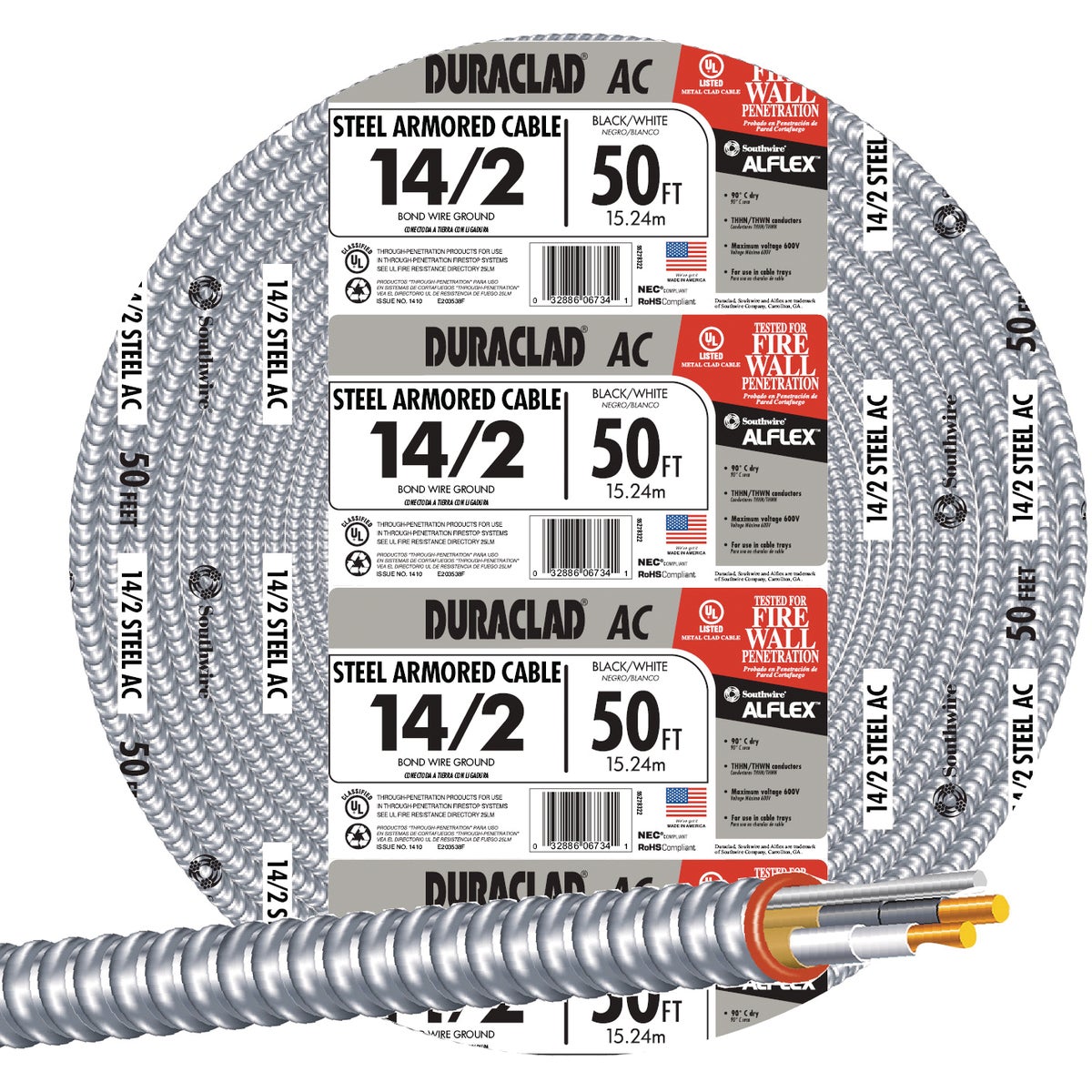 Southwire 50 Ft. 14/2 AC Armored Cable Electrical Wire