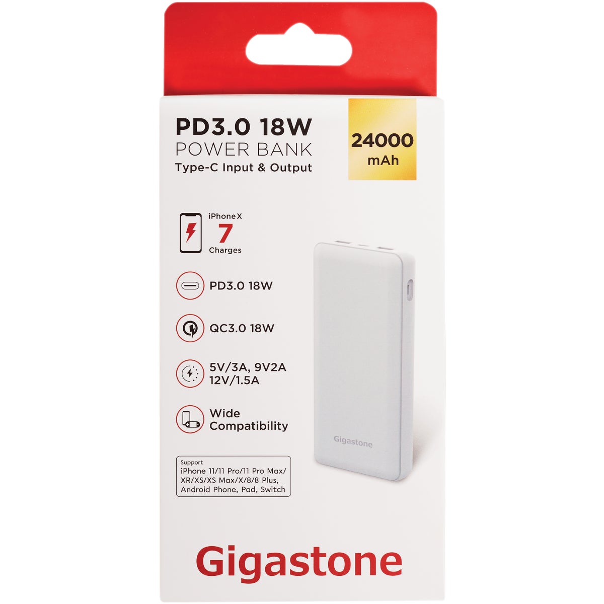 Gigastone 24,000 mAh Dual Port USB White Power Bank