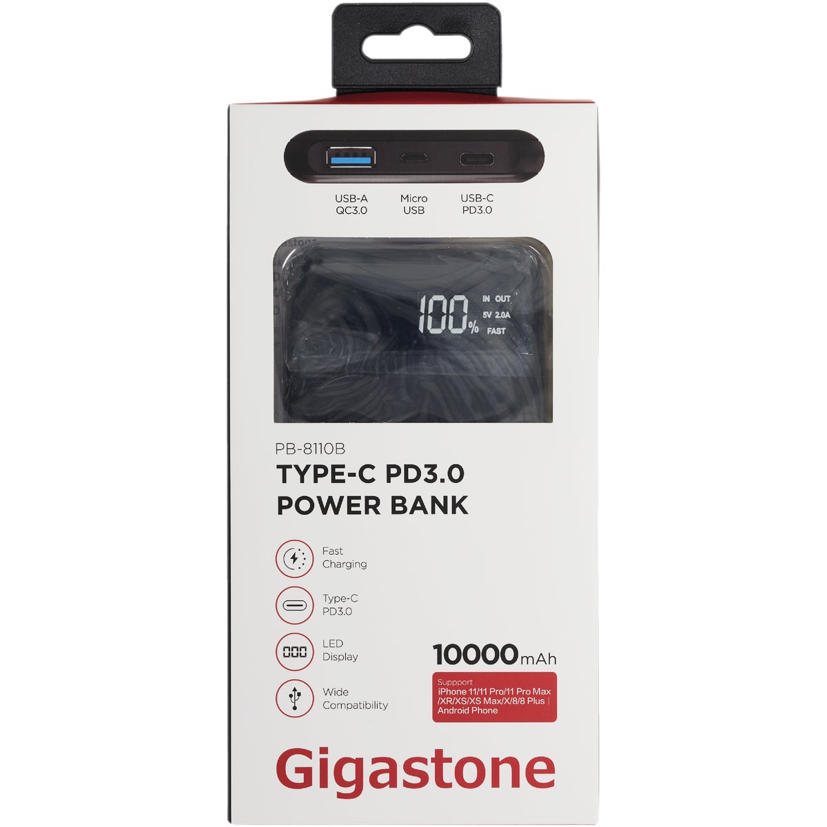 Gigastone 10,000 mAh Type C PD3.0 Black Power Bank