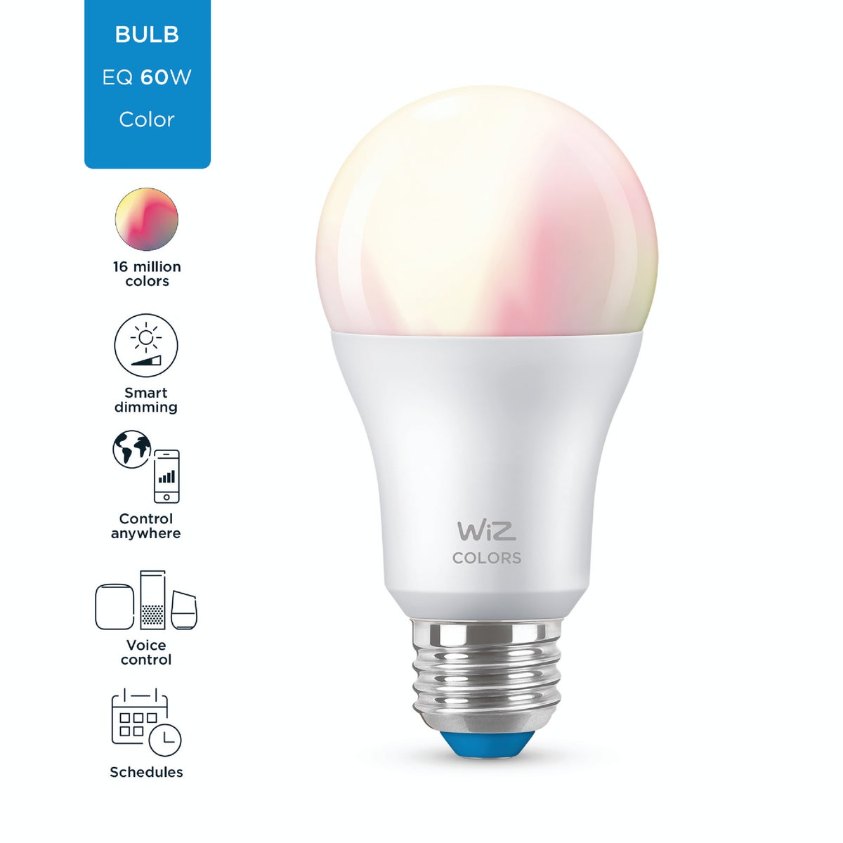 Wiz 60W Equivalent Color Changing A19 Medium Dimmable Smart LED Light Bulb