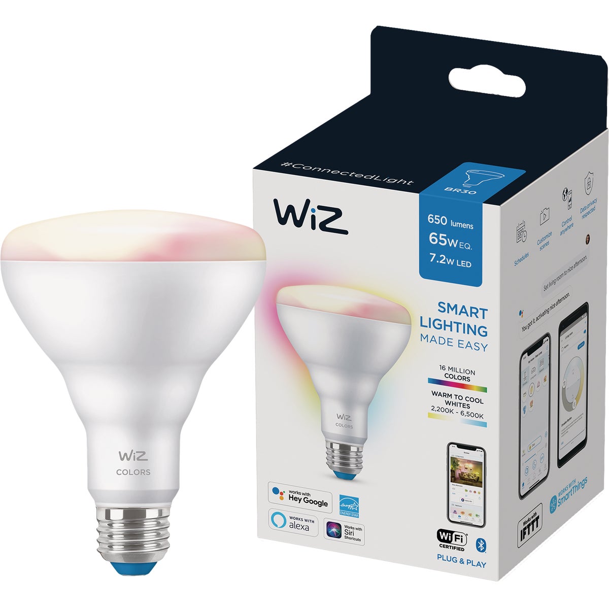 Wiz 65W Equivalent Color Changing BR30 Medium Indoor Dimmable LED Smart Floodlight Light Bulb