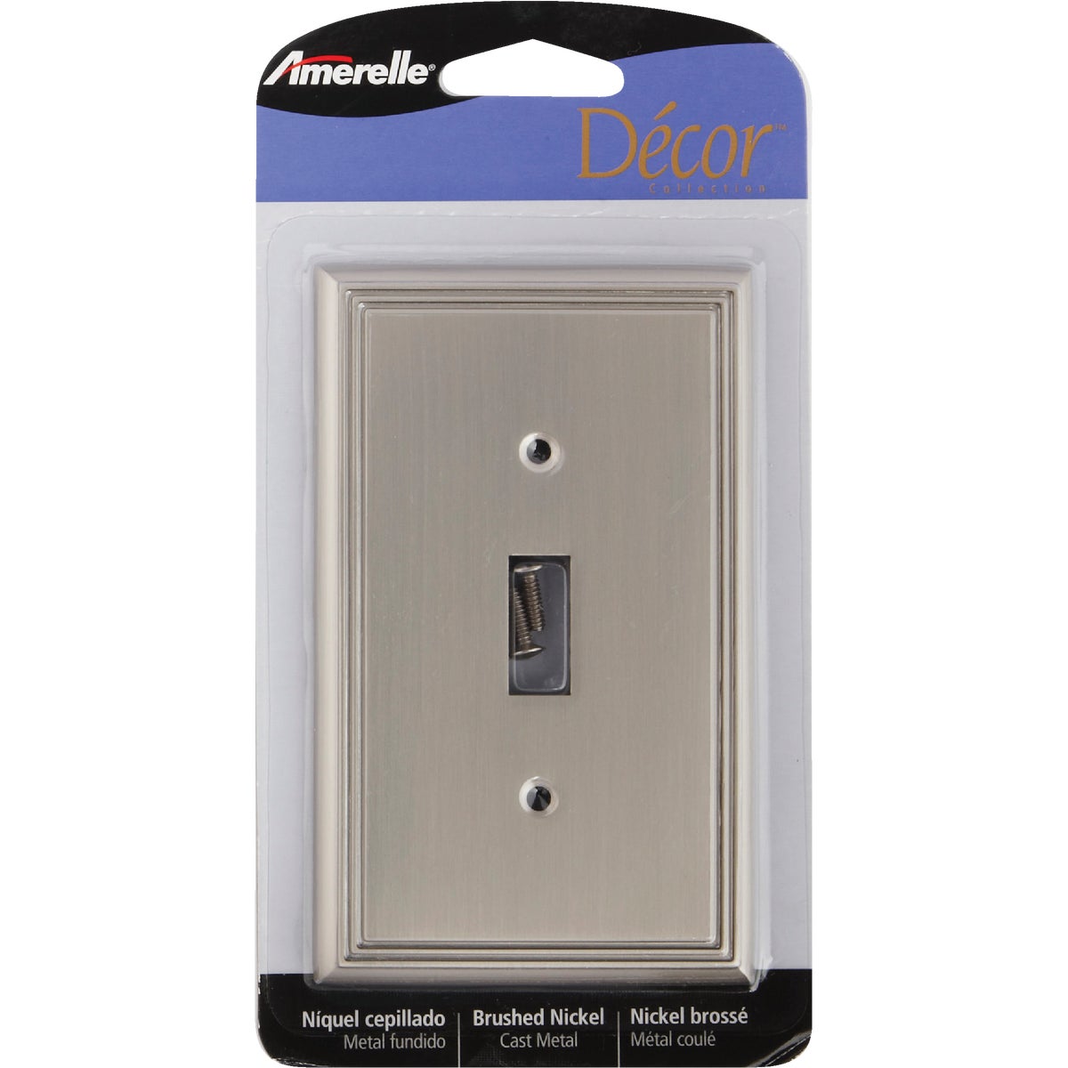 Amerelle Metro Line 1-Gang Cast Metal Toggle Switch Wall Plate, Brushed Nickel