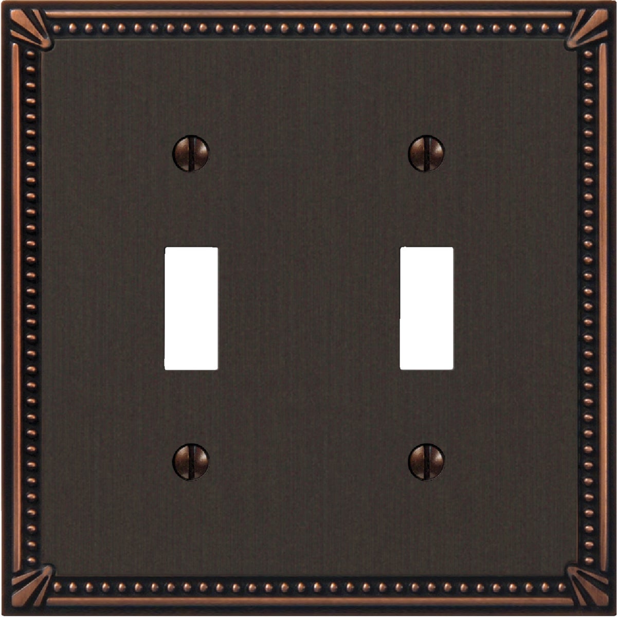 Amerelle Imperial Bead 2-Gang Cast Metal Toggle Switch Wall Plate, Aged Bronze